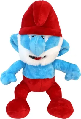 A plush toy of Papa Smurf is shown against a white background.