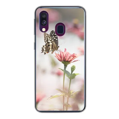 Produktbild von MuchoWow® Handyhülle Schutzhülle Hülle für Samsung Galaxy A40 Schmetterling - Blume - Rosa Silikon Softcase Handy Hülle - Handy-Tasche
