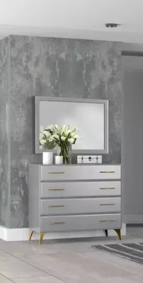Produktbild von Kommode Spiegel Schlafzimmer Holz modernes Design Luxus neu grau