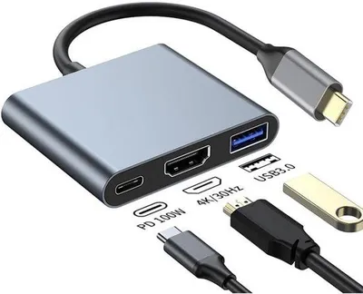 Zdjęcie produktu dla Adapter USB-C na HDMI – 4K HDMI – 3 w 1 – USB 3.0 – ładowarka USB-C – najwyższa jakość – do MacBooka Pro/Air, iPada Pro