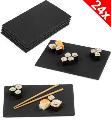 Produktbild von 24er Set 30x20cm Schieferplatte grau, Servierplatte Naturschiefer, Sushi Tischset, Teller, große Servierplatten aus Schiefer, zum Servieren & Beschriften