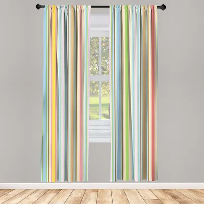 Produktbild von ABAKUHAUS Geometrisch Vorhänge 2 Panel Set für Wohnzimmer Schlafzimmer Nachbildung, Pastell farbige vertikale Linien mit Barcode-Muster-abstrakter geometrischer Zusammensetzung, 150 cm x 225 cm, Mehrfarbig