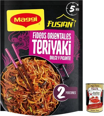 Produktbild von 6x MAGGI FUSIAN ORIENTAL NOODLES TERIYAKI FLAVOR Instant-Nudeln mit Teriyaki-Sauce 130 g+ Italian Gourmet polpa 400g