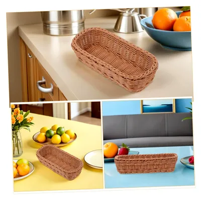 Produktbild von 2er Set Küchenkorb aus Kunststoff im Rattan-Stil als platzsparender Besteck- und Brotkorb