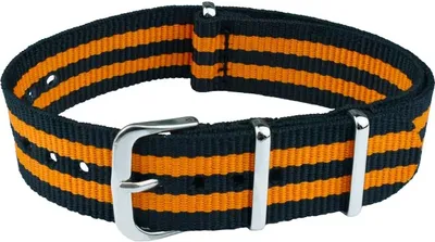 Produktbild von ClassicWatchStraps Nylon Uhrenarmband - Schwarz/Orange, 22 mm, Silber poliert