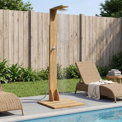 Produktbild von Möbel Gartendusche 219 cm Massives Akazienholz und Edelstahl Weiß - Poolzubehör &23982