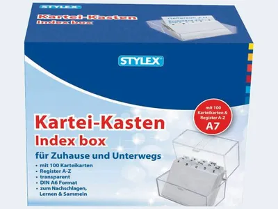 Produktbild von Karteikasten A7 glasklar inkl 100 Karteikarten