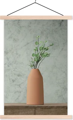 Produktbild von MuchoWow® Textilposter Vase - Pflanzen - Stilleben 120x180 cm mit holzfarbenen Rahmen - Textil-Plakat