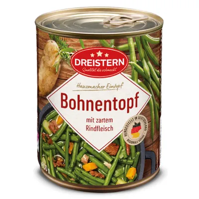 Produktbild von Dreistern Bohnen Eintopf mit zartem Rindfleisch hausgemacht 800g