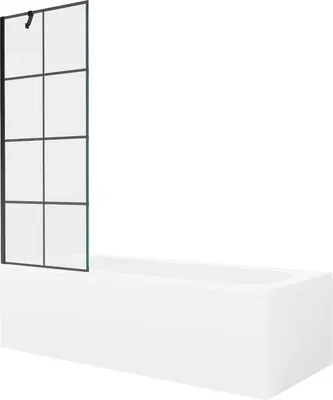 Produktbild von Mexen Vega rechteckige Badewanne 180 x 80 cm mit Verkleidung und 1-flügliger Duschabtrennung 70 cm, Schwarzes Design - 550118080