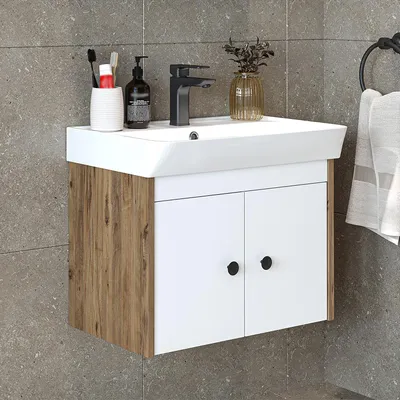 Produktbild von Roomart ADA Badmöbel-Set 2-teilig 60 cm breit, Weiß-Eiche