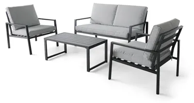 Image de Rugiada - Salon de jardin en aluminium avec coussins - canapé, 2 fauteuils, table basse