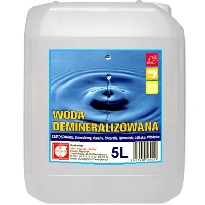 A 5-liter container of demineralized water.