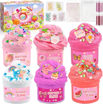 Immagine prodotto di Set di slime soffici - Confezione da 6 - Slime morbido tipo burro - Effetto sfumato - Rosa - Slime trasparente - Kit fai-da-te - Gadget per feste