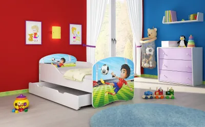 Produktbild von ACMA I Jugendbett Kinderbett Junior-Bett Komplett-Set mit Matratze Lattenrost Weiß 13 Fußballer 140x70 + Bettkasten