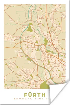 Produktbild von MuchoWow® Poster Stadtplan - Fürth - Vintage - Stadtplan 120x180 cm - Kunstposter