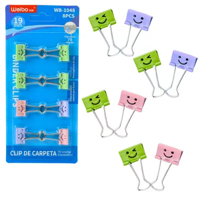 Immagine prodotto di Set di graffette colorate con faccina sorridente 8 pezzi 19 mm