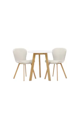 Produktbild von Leonora Essgruppe Tisch weiß und 2 Lilja Stühle beige.
