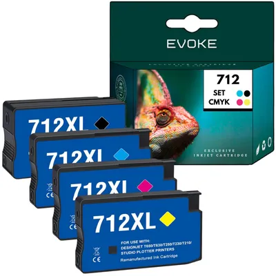 Immagine prodotto di Inchiostri compatibili per stampanti HP 712, modelli 3ED71A, 3ED67A, 3ED68A, 3ED69A, formato 167 ml, per le stampanti DesignJet T210, T230, T250, T630, T650, e per le stampanti Studio da 24 e 36 pollici, e per la serie Studio Steel. (4 colori: nero, ciano, magenta, giallo)