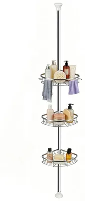 Produktbild von Teleskop Dusch Eckregal - Freistehendes Badezimmerregal - 3 Ebenen - 4 Körbe - Edelstahl - Höhenverstellbar 110–280 cm