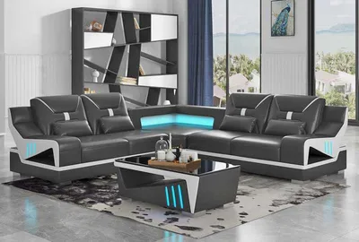 Zdjęcie produktu dla Sofa Narożna W Kształcie Litery L Czarna Designerska Kanapa Tapicerowane Sofy Narożne
