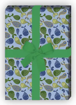 Produktbild von Modernes Geschenkpapier mit Fischen auf blau - G7551, 32 x 48cm
