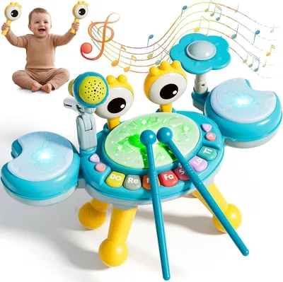 Produktbild von Minicee 4-in-1 Baby Schlagzeug mit Mikrofon – Musikspielzeug ab 6M Blau