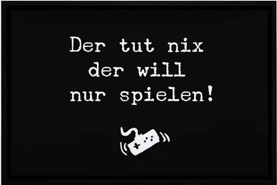 Produktbild von Fußmatte für Gamer Computer Nerds Der tut nix der will nur spielen Spielekonsole rutschfest & waschbar Moonworks® weiß 60x40cm