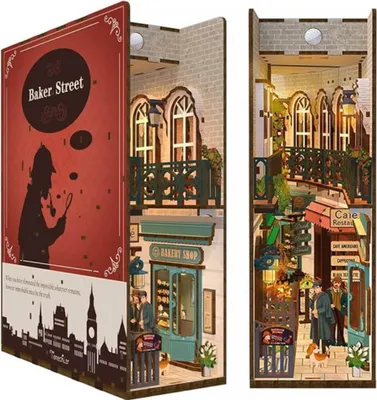Immagine prodotto di Habarri | DIY Book Nook - Sherlock Holmes - Puzzle 3D - Kit casa in miniatura con mobili e luce LED - Kit Angolo Libri