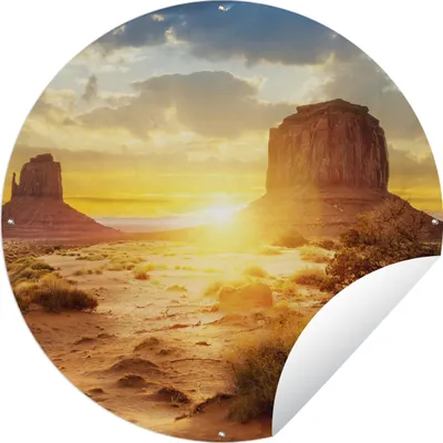 Produktbild von MuchoWow® Gartenposter Outdoor-Poster Rund Sonnenuntergang - Felsen - Landschaft - Horizont Ø 150 cm Gartendeko Rundes Poster draußen