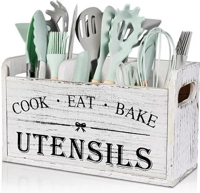 Image de Rangement de cuisine en bois massif pour ustensiles de cuisine