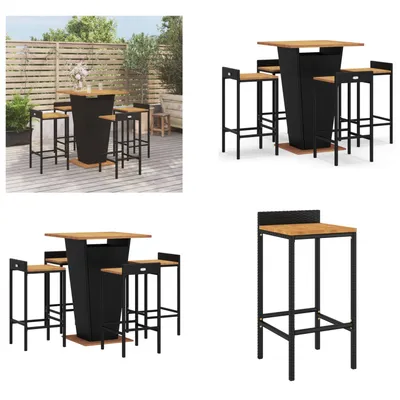 Produktbild von vidaXL 5 tlg. Gartenbar Set Schwarz Poly Rattan & Massivholz Akazie - Gartenbar Set - Gartenbar Sets - Garten Bar Set - Gartenbar