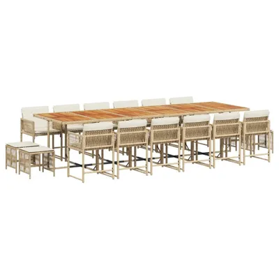Produktbild von 17-tlg. Garten-Essgruppe mit Kissen Beige Poly Rattan