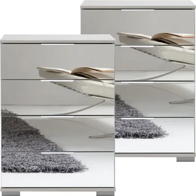Produktbild von Schlafzimmer Nachttisch 2er Set, auch für Boxspringbett geeignet, in weiß mit Spiegelfront ELSTRA-43, B/H/T ca. 52/74/38 cm