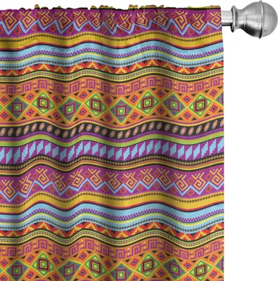 Produktbild von ABAKUHAUS Mexikaner Vorhänge, Gardinen, Folklorischer Alter Weinlese Verzierung Entwurf Geometrisch Bunt Formen Streifen, 2 Stück 75 x 175 cm, Mehrfarbig