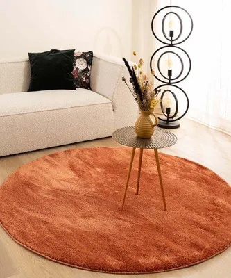 Produktbild von Unyqoos® Runder Velours-Teppich Flair – Polypropylen Soft-Touch, Terracotta Ø 160 cm, 20 mm Flor, 2600 g/m²