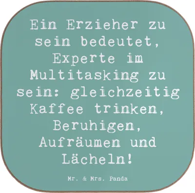 Produktbild von Mr. & Mrs. Panda Tischschoner Spruch Multitasking Erzieher - Meeresbrise - Geschenk, Tassen Untersetzer, für Gläser, Zuneigung, Berufsleben, Alltagshelden, Erziehung