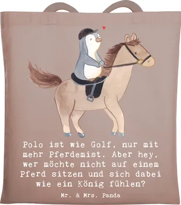 Produktbild von Mr. & Mrs. Panda Tote Bag Polo Abenteuer - Braun Pastell - Geschenk, Sport, Unitasche, canvas tasche, Bindung, Sportler, Shopping, Humor, Adrenalin, Ausrüstung, Pferde