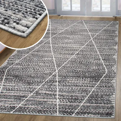 Produktbild von Teppich Wohnzimmer | HARMONIA | Wohnzimmerteppich | modernes Rautenmotiv | Boho Design | Hoch-Tief-Effekt | Grau | 60 x 110 cm