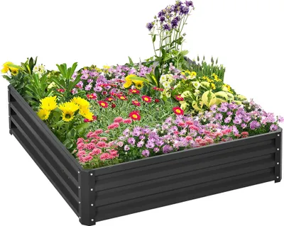 Produktbild von Sweiko Gartenbeet, Pflanzkasten mit Stahlgehäuse, Grau, 120 x 120 x 30 cm