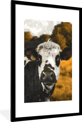Produktbild von MuchoWow® MuchoWow® Gerahmtes Poster Kuh - Querformat - Schwarz 60x90 cm - Poster mit zchwarzem Bilderrahmen - Dekoration - Wandposter Wohnzimmer - Hochwertig