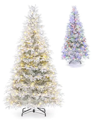 Immagine prodotto di Albero di Natale artificiale COSTWAY, altezza 180 cm, abete innevato, albero artificiale con 210 LED inclusi, 9 modalità di illuminazione, 337 punte di rami, funzione di memorizzazione e supporto