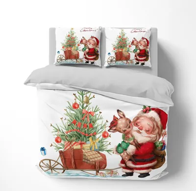 A Christmas-themed duvet cover set with Santa Claus and a reindeer illustration.