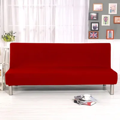 Productafbeelding van Stretch Sofa Cover voor 3-Zits Bank zonder Armleuningen, Rood
