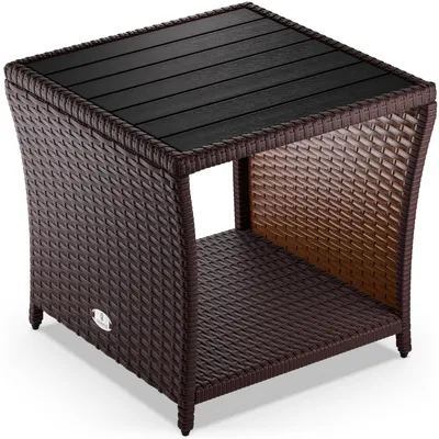 Immagine prodotto di Casaria Tavolino in Polyrattan Piano in WPC 45x45x40cm Altezza regolabile Tavolo Basso da Giardino