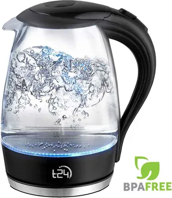 Produktbild von T24 LED Glas Wasserkocher 1,7 Liter – 2200 W, Kalkfilter, BPA-frei, Trockenlaufschutz (Schwarz)