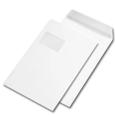Produktbild von 250 Versandtaschen C4 229 x 324 mm haftklebend mit Fenster weiß