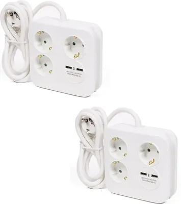 Produktbild von 2x Steckerleiste Steckdosenleiste 3-fach Rund mit 2 USB Fast Charge Anschlüssen Tischsteckdose Mehrfachsteckdose Mehrfachstecker Steckdose