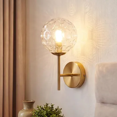Zdjęcie produktu dla ZMH Lampa ścienna wewnętrzna Ø24CM Złota szklana kula G9 Lampa ścienna salon korytarz metalowa dekoracyjna lampka nocna do hotelu łazienki