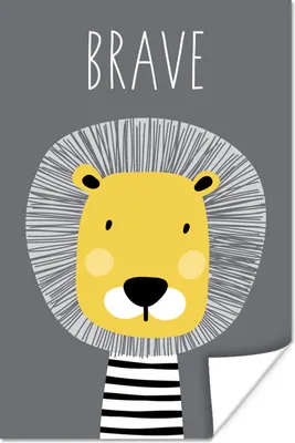Produktbild von MuchoWow® Poster Zitate - Mutig - Löwe - Illustration - Kinder 60x90 cm - Wanddekoration